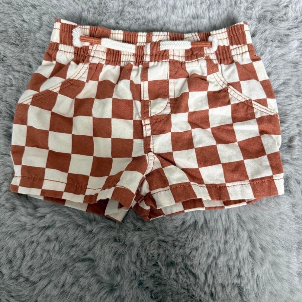 Garanimals Baby Boys 0-3m Checkered Checked Flag Shorts Beige & Brown Bottoms